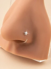 Wis 1 件/5 件时尚迷人优雅简约 316 不锈钢镶嵌星心方形三角形圆形方晶锆石 C 形鼻环，适合女性日常佩戴、身体穿孔珠宝配饰、送给朋友的礼物 - 銀色 - 查看 11