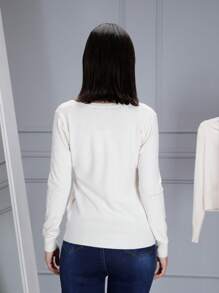 Basic Long-Sleeved Cardigan With Buttons And Soft Knit Sweater Ideal For Any Occasion - Beige - View 3