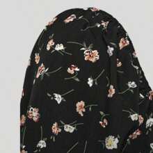 Women's Loose-Fitting Dress With Discreet Floral Print And Thigh Slit And Puff Sleeves - màu đen - Xem 5