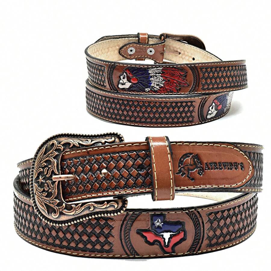 Atrevidu's Texas Hand Painted Leather Country Belt - Whisky - Xem 1