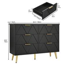Commode contemporaine à 6 tiroirs pour chambre à coucher, meuble de chambre à coucher, large commode en bois, meuble de rangement coulissant, meuble de bureau (blanc)