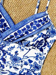 Maillot de bain une pièce avec imprimé floral sexy, froncé et croisé, parfait pour les vacances d'été à la plage