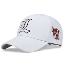 AR 1pc Men's Gothic Letter L Baseball Cap With Dog Print, Fashionable Hat For Outdoor Sports, Adjustable UV Protection Casual Cap Suitable For Spring, Autumn, Travel, Beach, Party