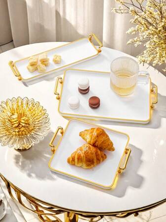 1pc Elegant Decorative Square Tray, Home Decor Square Cosmetic Storage Tray, Living Room Drink Cup Holder Tray, Hotel & Apartment Serving Tray, Snack Tray, Breakfast Tray, Suitable For Ramadan