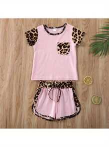 2Pcs Toddler Baby Girl Boy Leopard T-Shirt Short Sleeve Tee Tops And Shorts Pants Summer Outfits Set