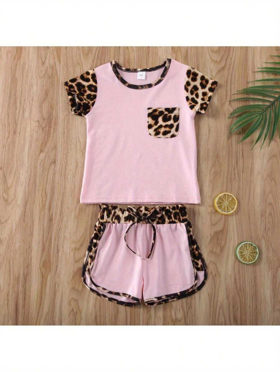 2Pcs Toddler Baby Girl Boy Leopard T-Shirt Short Sleeve Tee Tops And Shorts Pants Summer Outfits Set