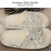 Ontario Women's Thick-Soled Sandals Graffiti Print Slippers Distinctive And Fashionable Slippers - 白色 - 查看 3