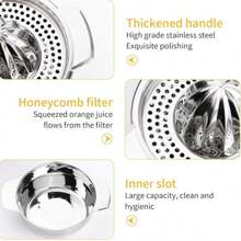 10oz Bowl,Citrus Lemon Orange Grapefruit Juicer Manual Squeezer Stainless Steel Robust Hand Juicer Reamer Rotation Press With Strainer 2 Pour Spouts, Dishwasher Friendly, Easy To Clean, Heavy Duty