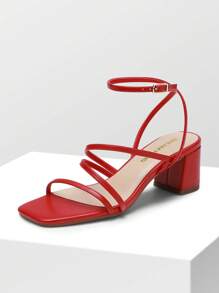 Womens Block Heels Thin Strap Square Open Toe Dressy Chunky Low Heeled Sandals For Party Wedding Evening - Đỏ - Xem 1