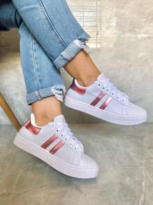 Women's Casual Gym Shoes With Flat Sole Skate Style - trắng - Xem 1