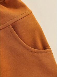 Pantalones para recién nacidos, niños y niñas, cintura elástica, cordón ajustable, estilo informal, holgados, largos - Marrón oscuro - Ver 3