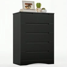 6 Drawer Dresser, Vanity De Maquillaje  With Large Storage  Furniture , Dresser For Bedroom With Embedded Handle, Tall Dresser And Organizer With Anti-Tripping, Wooden Dresser Cabinet For Office, Living Room, Entryway, Room Decor, Black, Christmas - 黑色 - 查看 8