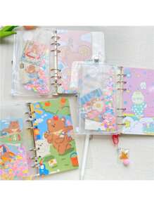 A5 Size Pink Girly Loose-Leaf Journal With Stickers, Transparent Diary Notebook, Schedule Planner