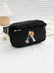 Daisy Flowers With White Letters Chest Bag, Suspender Bag, Sports And Fitness Bag, White Initial Letter A To Z Pattern Design Wallet Women'S Bag Shoulder Bag, Fanny Bag Coin Bag Small Bag Bag Outdoor Chest Bag Mobile Phone Storage Multifunctional Yoga Pocket Waist Bag, Waterproof Sports Adjustable Shoulder Bag, Suitable For Exercise, Running, Traveling, Hiking, And The First Day Of School Preppy Bum Bag, Keeping You Fashionable And Orderly