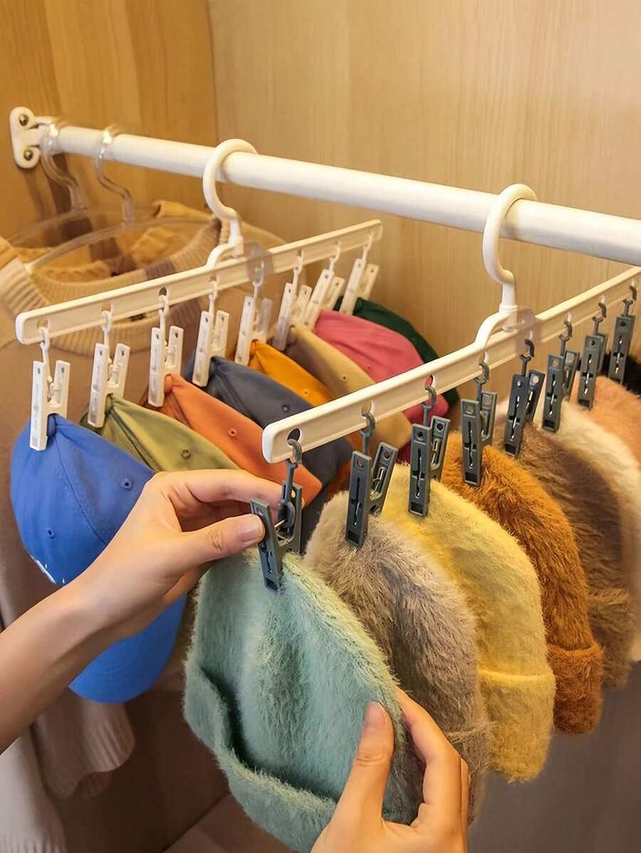 1 Pack Of 8pcs Hat/Scarf Clips, Hat Organizer Storage Rack, For Small Clothing Organization, With Hook, Packaged Hat Hangers