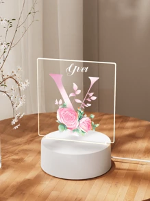1pc Custom Name Creative Flower Initials Gift 3D Light Illusion LED Night Light Warm Light Birthday Gift Gift Wedding Gift - 3mm Small Square-26 Letters - View 5