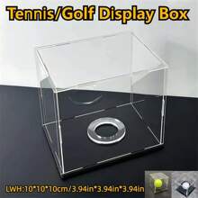 Estuche de exhibición de acrílico premium para artículos de recuerdo deportivos - Perfecto para balones de baloncesto, fútbol, fútbol americano, golf y tenis con base redonda adicional - Base negra - Ver 20