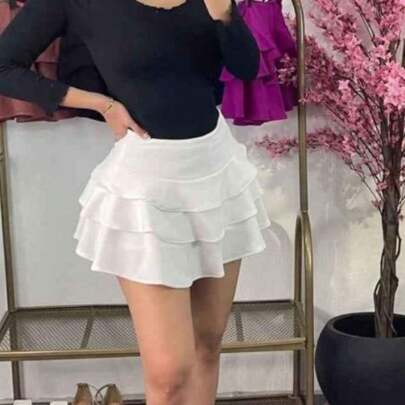 Falda olan olanes con  short pretina ancha coquette juvenil demure moda sexy juvenil unitalla chic moda