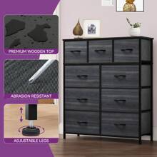Wide Chest Of Drawers With 9 Drawers, Fabric Dressers With Easy Pull Handle,Sturdy Steel Frame,Storage Drawers For Bedroom, Kids Room, Closet, Clothes - Black - View 3