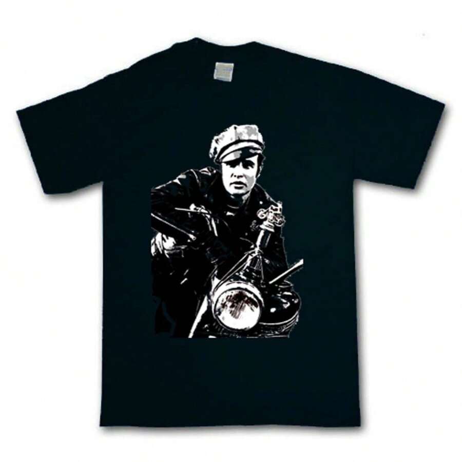 Marlon Brando T-Shirt Wild One Motorbike Biker S-XXXL - 黑色 - 查看 1