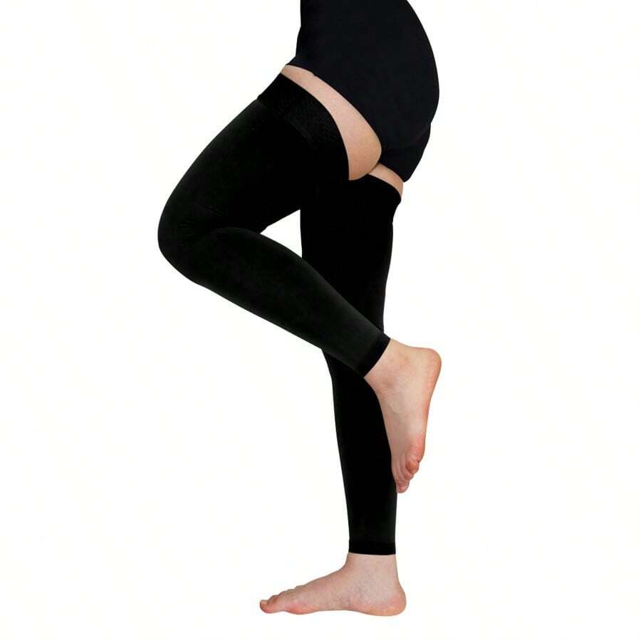 1 件装薄款大腿长度过膝压力袜 20-30 毫米，带硅胶防滑点，适合瑜伽普拉提和家庭运动健身活动 - 黑色 - 查看 1