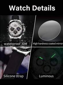OLEVS. 1pc Relógios masculinos de luxo da moda com cronógrafo de fase lunar, relógio de pulso de quartzo, relógio esportivo à prova d'água luminoso para homens + caixa, presente masculino