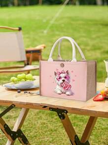 Bolso de lino con bloque de color + Bolsa pequeña con correa de mano, bolsa de almacenamiento, cartera, estampado lindo de perro, la primera opción de regalo para amantes de los perros, bolsa de compras de lino simple, bolsa reutilizable para compras de comestibles y bolsa de maquillaje, cartera, bolsa de regalo para vacaciones