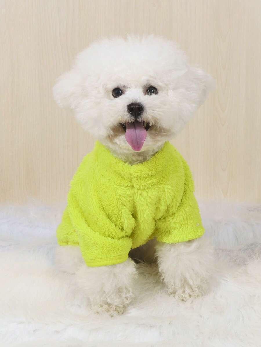 1 件苹果绿色双面蓬松有弹性柔软保暖高领宠物背心适合猫狗，室内和室外，秋冬季 - 綠色 - 查看 1