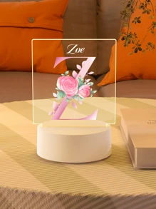 1pc Custom Name Creative Flower Initials Gift 3D Light Illusion LED Night Light Warm Light Birthday Gift Gift Wedding Gift - 3mm Small Square-26 Letters - View 3