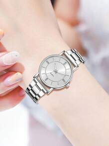 6 件/套，女士手表，时尚，银色钢表带石英表，带项链、手链、耳环、戒指、手表手链套装，适合日常佩戴，礼物 - 銀色 - 查看 3