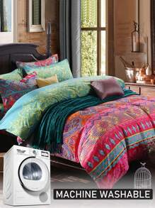 2/3pcs Bohemian Geometric Stripe Retro Print Polyester Duvet Cover Set, Fashion Vivid Bedding Set Suitable For All Seasons (1 Duvet Cover + 1/2 Pillowcase)