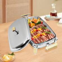 2,2L Glas Warmhaltebehälter Speisenwärmer mit Pfannen Rechteck Mahlzeit Chafing Dish Gastro Behälter mit Deckel Edelstahl Buffetwärmer für Catering, Buffet und Party, Buffet Zubehör, Silber - Silber - Übersicht 9