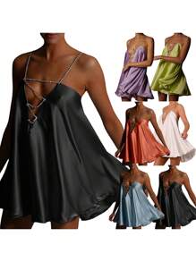 Women Denim Dresses - Purple - View 5