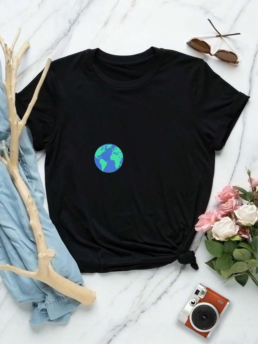 Valentine's Day Earth Day T-shirts Cute Climate Change Global Warming Tees for Ladies | Carbon Emissions Awareness - Negro - Ver 1