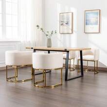 Modern Upholstered Barrel Dining Chairs With Arms Set Of 6, Linen Kitchen & Dining Room Chairs, 18.5" Wide Bucket Chairs For Dining Room Living Room With Black Metal Frame, Cream - 奶油色-金腿 - 查看 4