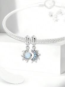 1Pc Fashionable Moon And Star Charm Bead Fit For Women Bracelets Bangles DIY Jewelry Making And Daily Outfit Matching Jewelry Decoration For Girls