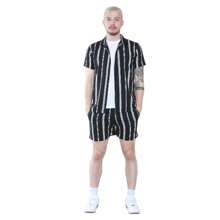Men's Black Striped Shirt And Shorts Set – Casual Summer Co-Ord Outfit - Multicolor - View 6