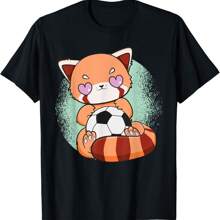 Red Panda With Soccer Football Team Sport Anime T-Shirt. - Black - View 1