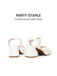 Girls Sandals Open Toe Low Block Chunky Heels Sandals Party Dress Pumps Shoes For Little Big Kid - White - View 7
