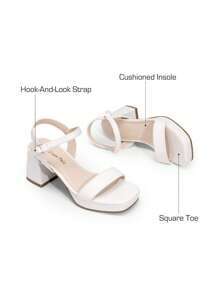 Girls Sandals Open Toe Low Block Chunky Heels Sandals Party Dress Pumps Shoes For Little Big Kid - White - View 8
