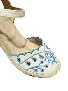 Sandales espadrilles pour femmes, espadrilles avec bride de cheville, sandales plates pour femmes, semelle en esparto - Bleu azur - Voir 9