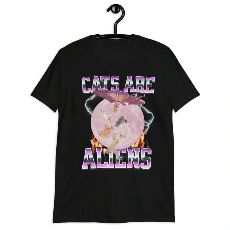 Funny Aliens Cat Shirt,Cat Lover Tshirt,Funny Saying Cat Tee, Cat Mom T-Shirt,Aliens T-Shirt,Gift For Shirt Cat Owner,Animal Lovers Shirt. - Black - View 1