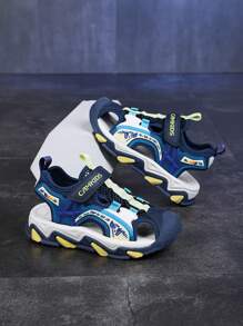 Children Sandals, New Boys Girls Summer Sandals, Campus Style Beach Shoes, Non-Slip Sole, Breathable, Lightweight, Hook-And-Loop Design, Suitable For Outdoor, Playground, Pool, Toe Protection - Blue - View 8