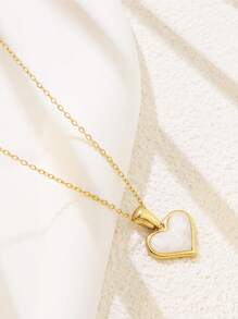 1pc Minimalist Cute Style Colorful Heart-Shaped Stainless Steel Pendant Necklace, Suitable For Women's Daily Outfit