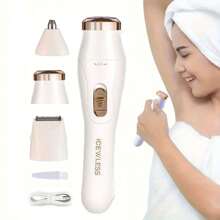1 件女士三合一电动脱毛套装便携式脱毛器多功能剃须刀无痛去除毛发多头剃须新款鼻毛剃须刀 - USB 可充电面部修剪器、鼻毛修剪器、全身脱毛器、女士 - 彩色 - 查看 2