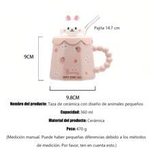 Taza de Cerámica Adorable con Diseño de Animales en Relieve, Incluye Pajita de Vidrio Reutilizable, Capacidad de 360 ml, Ideal para Bebidas Calientes y Frías, Estilo Lúdico y Único con Temática de Conejo, Panda, Gato y Oso, Material Cerámico de Alta Calidad, Resistente y Duradero, Diseño Ergonómico con Asa Texturizada para un Agarre Cómodo, Perfecto como Regalo para Niños y Amantes de los Animales, Dimensiones Compactas de 9.8 cm x 9 cm, Peso de 470 g, Ideal para el Hogar, Oficina o como Accesorio Decorativo, Disponible en Cuatro Colores Pastel para Elegir, Añade un Toque Dulce y Divertido a tu Rutina Diaria. - conejito rosa - Ver 6