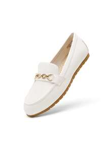 Women Loafers Slip On Arch Support Work Flats Chic Metal Chain Comfortable Versatile Lightweight Casual Loafers Shoes - White - View 9