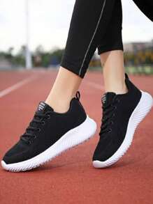 Women's Lace-Up Casual Sport Shoes, Knitted White Breathable Suitable For Outdoor Walking, Lightweight, Fashion Versatile Athletic Sneakers