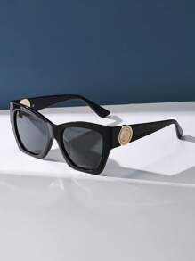 复古方形大框男女通用塑料太阳镜，经典款式，适合户外、旅行、海滩、休闲装、驾驶、防紫外线、时尚遮阳优雅装扮家庭出游旅行度假，适合夏季海滩度假、户外、旅行 - 黑色 - 查看 4