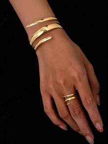 1 件金属镂空水滴首饰套装 - 手链和戒指，时尚、优雅、百搭，适合女性日常、通勤、派对佩戴 - 彩色 - 查看 9